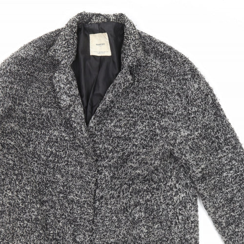 Mango Womens Grey Geometric Overcoat Coat Size XS Snap