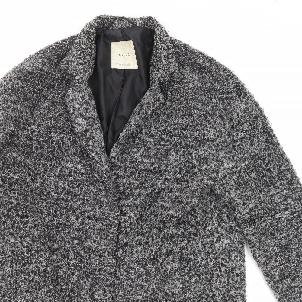 Mango Womens Grey Geometric Overcoat Coat Size XS Snap