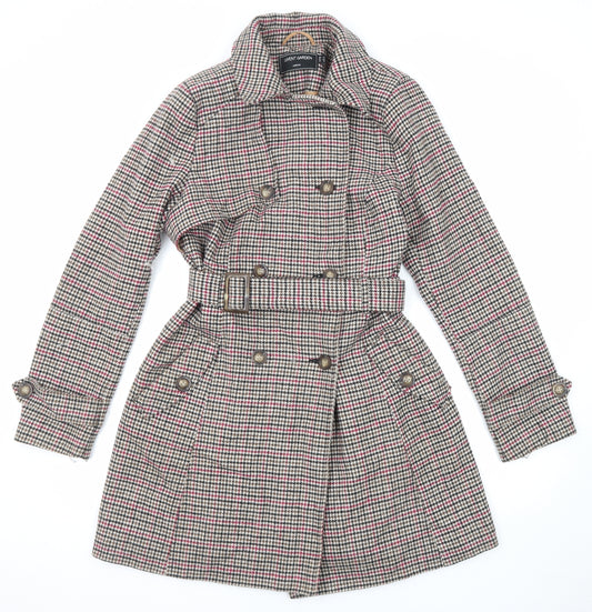 Covent Garden Womens Multicoloured Plaid Pea Coat Coat Size 14 Button