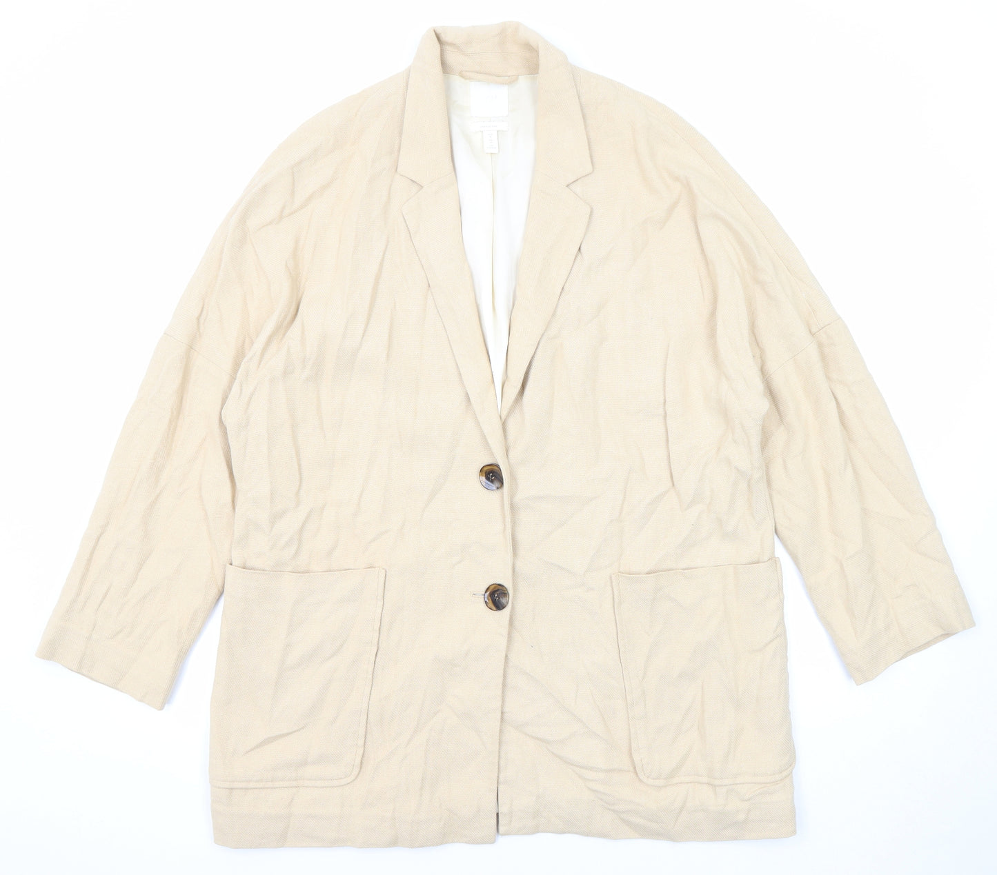 H&M Womens Beige Jacket Blazer Size M Button