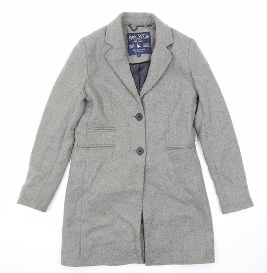 Jack Wills Womens Grey Overcoat Coat Size 8 Button