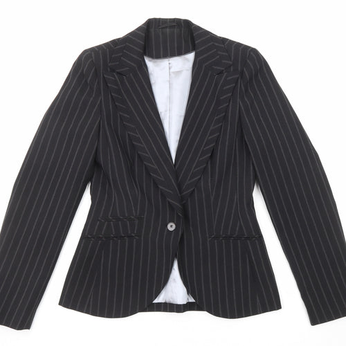 New Look Womens Black Pinstripe Polyester Jacket Suit Jacket Size 12