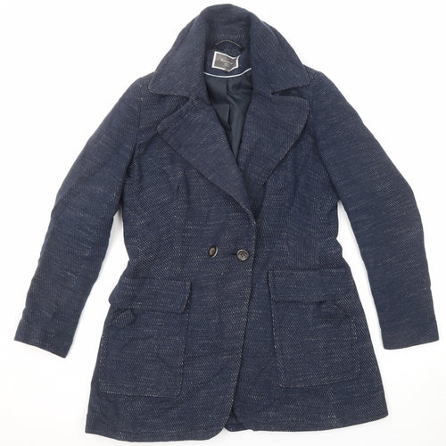 NEXT Womens Blue Geometric Pea Coat Coat Size 14 Button