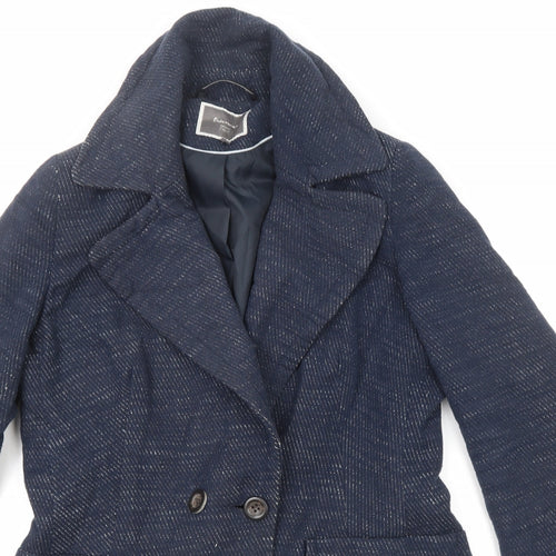 NEXT Womens Blue Geometric Pea Coat Coat Size 14 Button