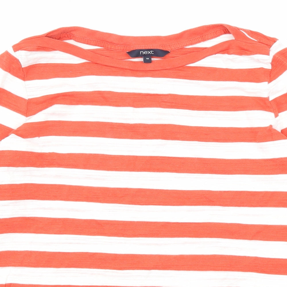 NEXT Womens Red Striped Cotton Basic T-Shirt Size 10 Round Neck