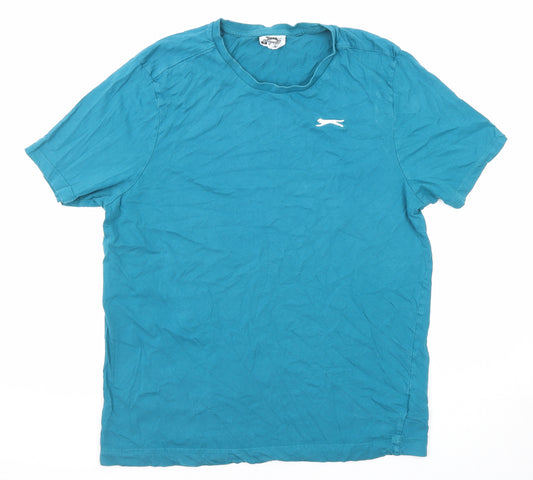 Slazenger Womens Blue Cotton Basic T-Shirt Size M Round Neck