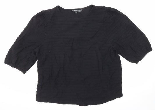 Bonmarché Womens Black Striped Cotton Basic Blouse Size 18 Round Neck