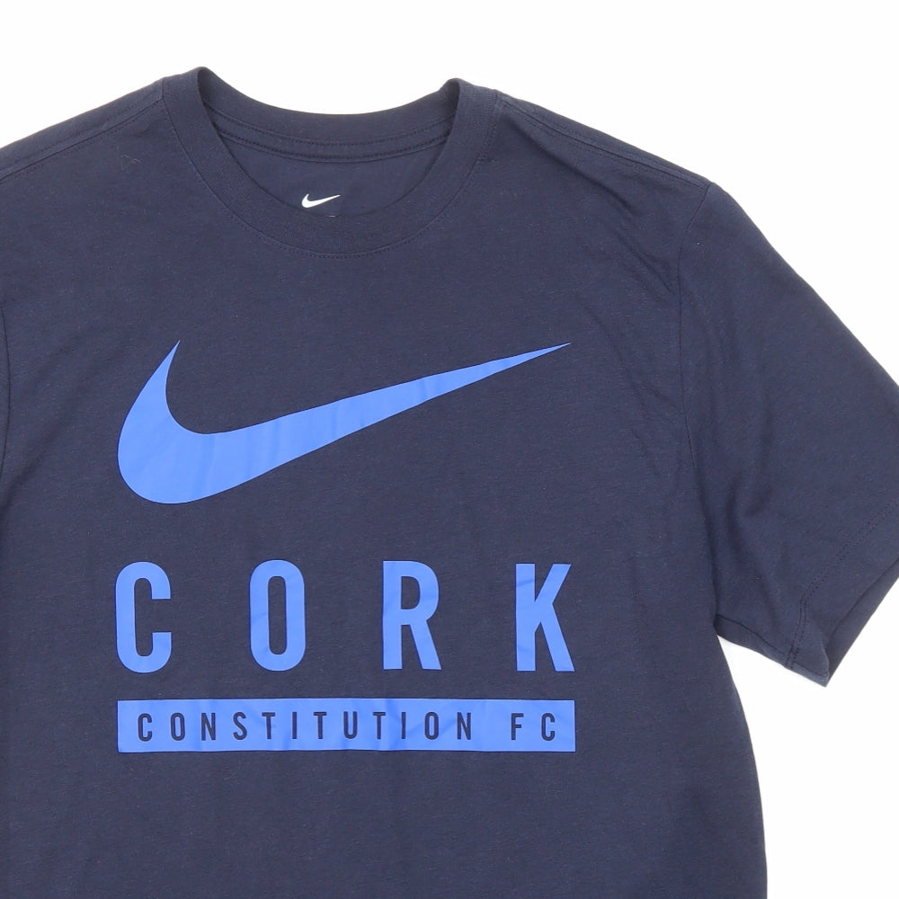 Nike Mens Blue Polyester T-Shirt Size M Round Neck - Cork Constitution FC