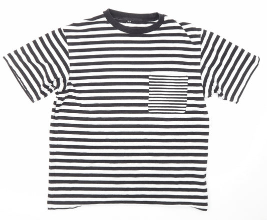 Uniqlo Mens Black Striped Cotton T-Shirt Size M Round Neck