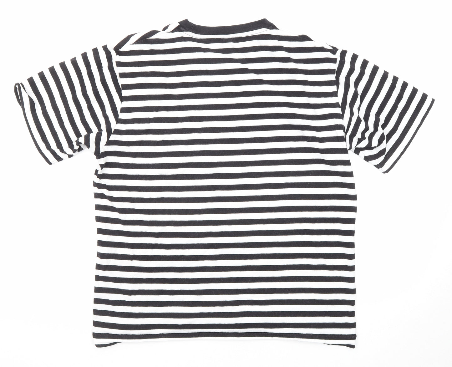 Uniqlo Mens Black Striped Cotton T-Shirt Size M Round Neck