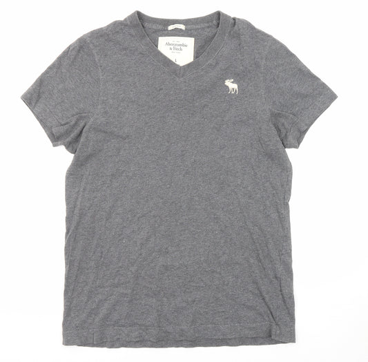 Abercrombie & Fitch Mens Grey Cotton T-Shirt Size L V-Neck