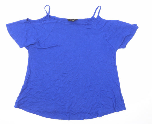 Yours Womens Blue Cotton Basic T-Shirt Size 20 Round Neck - Cold SHoulder