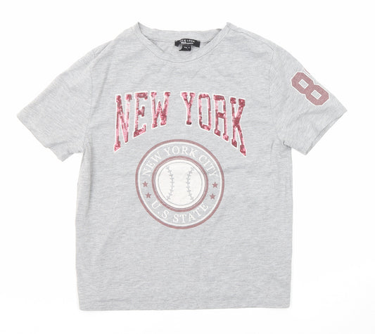 New Look Boys Grey Polyester Basic T-Shirt Size 9 Years Round Neck Pullover - New York U.S State