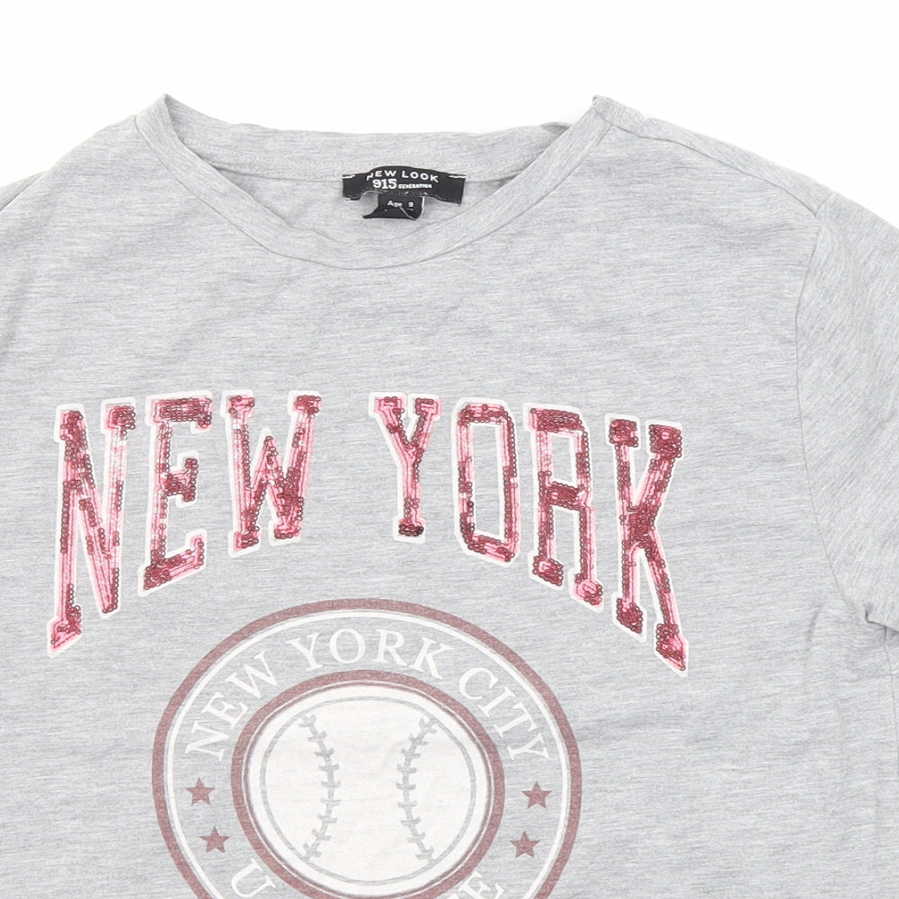 New Look Boys Grey Polyester Basic T-Shirt Size 9 Years Round Neck Pullover - New York U.S State