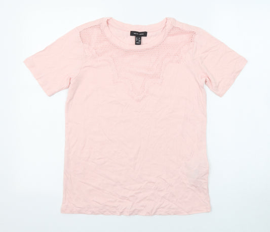 New Look Womens Pink Polyester Basic T-Shirt Size 10 Round Neck