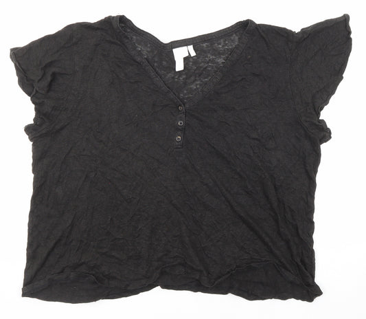 H&M Womens Black Linen Basic T-Shirt Size XL V-Neck