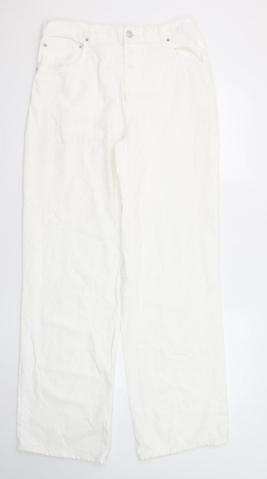 Zara Womens White Cotton Straight Jeans Size 18 Regular Zip