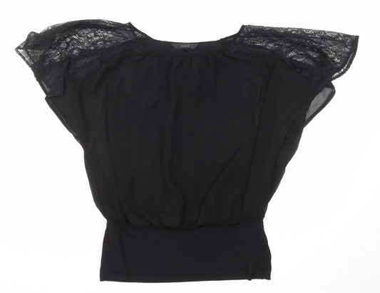 Coast Womens Black Polyester Basic Blouse Size 14 Round Neck - Lace Sleeve