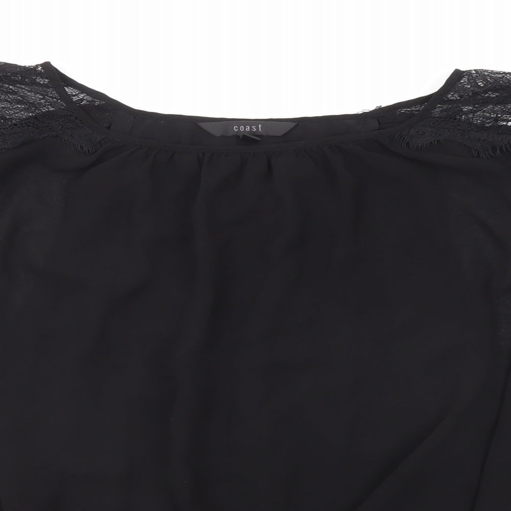Coast Womens Black Polyester Basic Blouse Size 14 Round Neck - Lace Sleeve