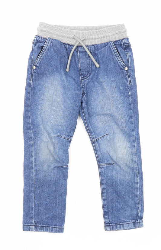 F&F Boys Blue Cotton Straight Jeans Size 3-4 Years Regular Drawstring