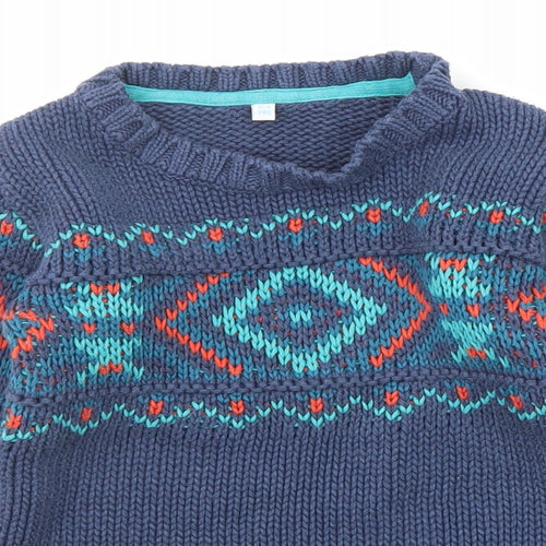 Marks and Spencer Boys Blue Round Neck Geometric Cotton Pullover Jumper Size 3-4 Years Pullover