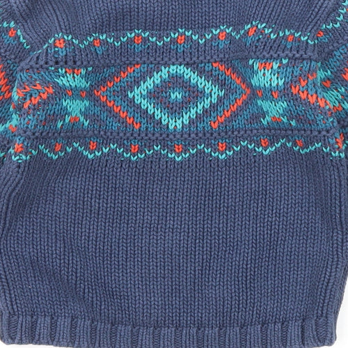 Marks and Spencer Boys Blue Round Neck Geometric Cotton Pullover Jumper Size 3-4 Years Pullover