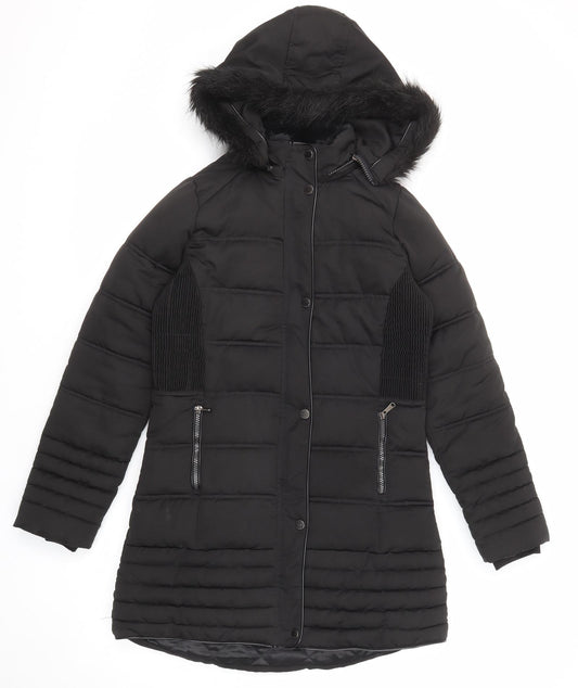 Firetrap Girls Black Quilted Coat Size 12-13 Years Zip