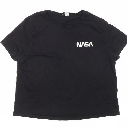 Divided by H&M Womens Black Cotton Basic T-Shirt Size L Round Neck - NASA