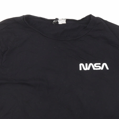 Divided by H&M Womens Black Cotton Basic T-Shirt Size L Round Neck - NASA