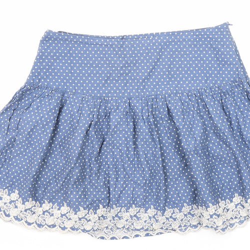 Tokyo Doll Womens Blue Polka Dot Cotton Skater Skirt Size 16 Zip - Flower detail