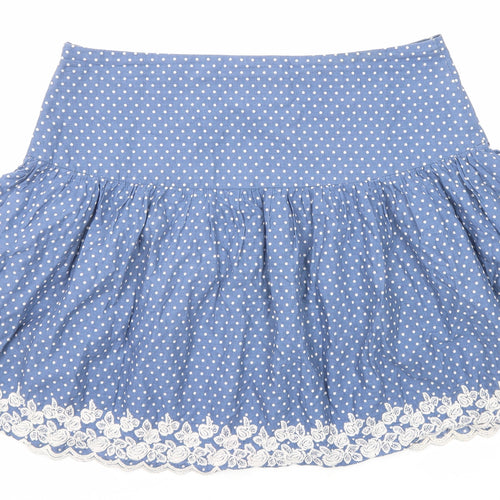 Tokyo Doll Womens Blue Polka Dot Cotton Skater Skirt Size 16 Zip - Flower detail