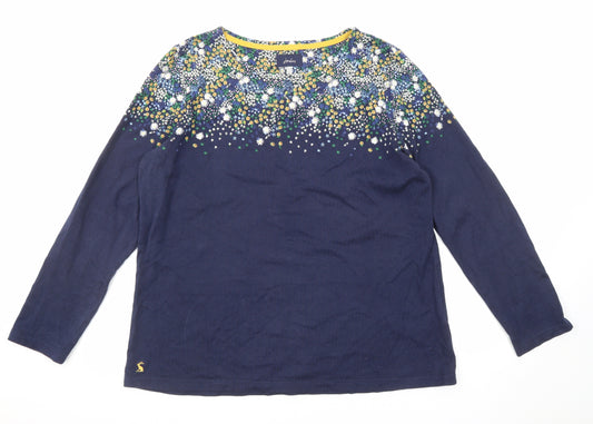 Joules Womens Blue Floral Cotton Basic T-Shirt Size 18 Round Neck