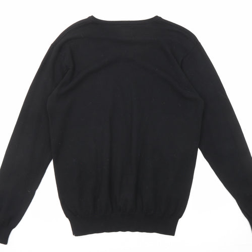 Jeff Banks Mens Black V-Neck Cotton Pullover Jumper Size M Long Sleeve