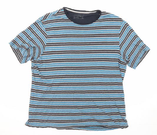 Marks and Spencer Mens Blue Striped Cotton T-Shirt Size S Round Neck