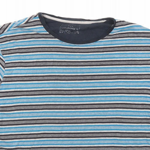 Marks and Spencer Mens Blue Striped Cotton T-Shirt Size S Round Neck