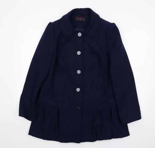 New Look Womens Blue Overcoat Coat Size 16 Button