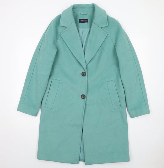 Marks and Spencer Womens Green Overcoat Coat Size 10 Button