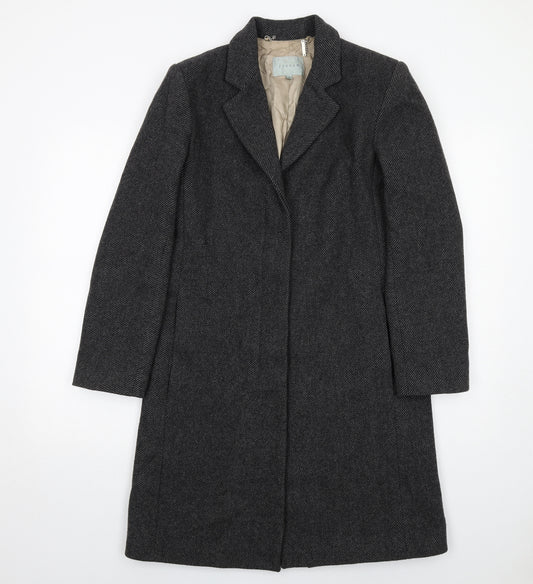 Jigsaw Womens Grey Geometric Overcoat Coat Size 10 Button