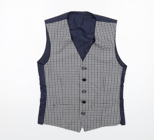 Limehaus Mens Blue Plaid Polyester Jacket Suit Waistcoat Size 36 Regular
