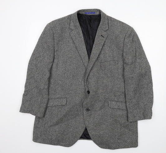 Brook Taverner Mens Grey Herringbone Wool Jacket Blazer Size 48 Regular