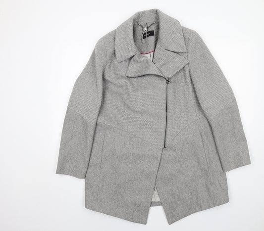 Autograph Womens Grey Geometric Overcoat Coat Size 14 Zip