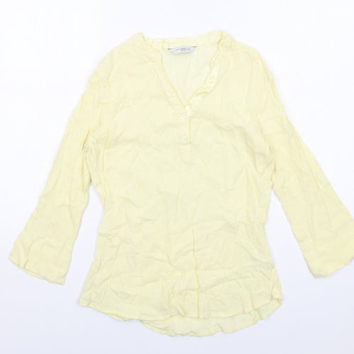 New Look Womens Yellow Cotton Basic Blouse Size 10 V-Neck