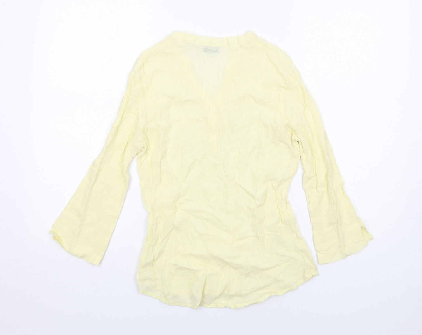New Look Womens Yellow Cotton Basic Blouse Size 10 V-Neck