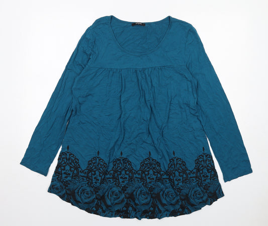 Lotusmile Womens Blue Viscose Basic T-Shirt Size XL Round Neck