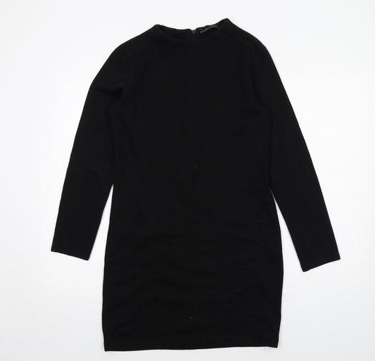 Zara Womens Black Polyester Shift Size L Round Neck Zip