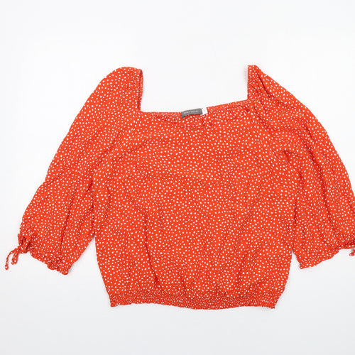 Mint Velvet Womens Orange Geometric Viscose Basic Blouse Size 14 Square Neck