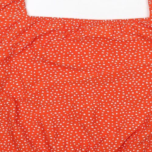 Mint Velvet Womens Orange Geometric Viscose Basic Blouse Size 14 Square Neck