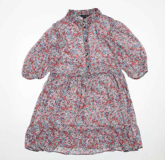 New Look Womens Multicoloured Floral Polyester A-Line Size 16 Collared Button