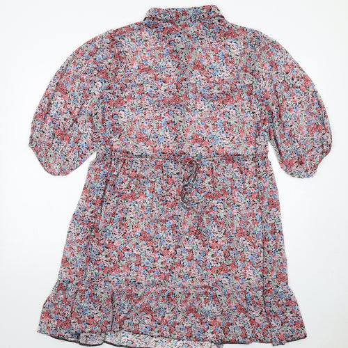 New Look Womens Multicoloured Floral Polyester A-Line Size 16 Collared Button