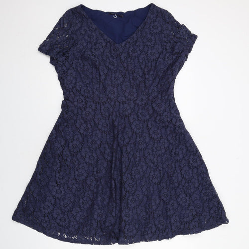 Marks and Spencer Womens Blue Floral Polyamide Fit & Flare Size 20 V-Neck Zip